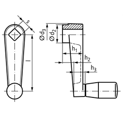 Handkurbel 471 Aluminium-Kokillenguß mit drehbarem Zylindergriff 160mm , Technische Zeichnung