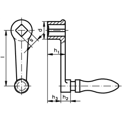 Handkurbel DIN 469 Tg mit festem Ballengriff Länge 100mm Reihe 1 , Technische Zeichnung