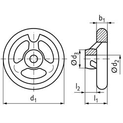 Speichen-Handrad DIN 950 aus Aluminium 5 Speichen Ausführung B/A Durchmesser 315mm, Technische Zeichnung