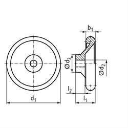 Scheiben-Handrad ähnlich DIN 950 aus Aluminium Durchmesser 180mm , Technische Zeichnung