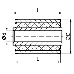 Buchse PHO-P Innendurchmesser 18mm Außendurchmesser 34mm Länge innere Buchse 36mm Länge äußere Buchse 32mm eingepresste Variante, Technische Zeichnung