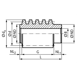 Schnecke aus Stahl C45 Modul 4 2-gängig rechts , Technische Zeichnung