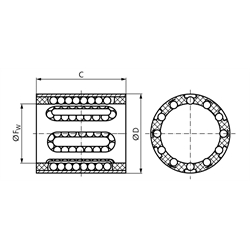 Linearkugellager KB-1-ST ISO-Reihe 1 mit Stahlmantel ohne Dichtungen für Wellen-Ø 16mm, Technische Zeichnung