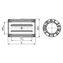 Linearkugellager KB-3-A ISO-Reihe 3 Premium rostfrei mit Fluchtungsfehlerausgleich mit Dichtung für Wellen-Ø 50mm, Technische Zeichnung