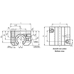 Linearlagereinheit KG-3-STO ISO-Reihe 3 mit Linear-Kugellager mit Stahlmantel mit beids. Dichtung für Wellen-Ø 25mm offene Ausführung, Technische Zeichnung