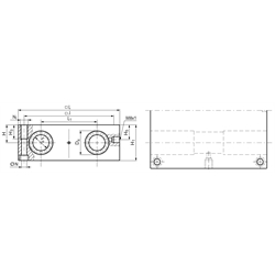 Quadro-Linearlagereinheit KGQ-3 ISO-Reihe 3 Easy-Line mit Linear-Kugellagern mit Winkelausgleich mit beids. Dichtung für Wellen-Ø 25mm, Technische Zeichnung