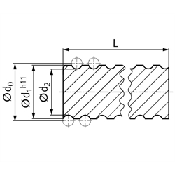 Kugelgewindespindel gerollt 20x10mm Länge 3000mm, Technische Zeichnung