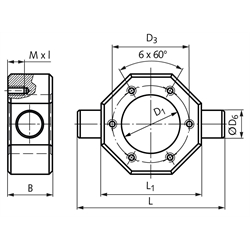 Kardanadapter KARA-80 Bohrung D1=80mm D3=120mm Gewinde=M10 x 16, Technische Zeichnung