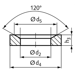 Kegelpfanne DIN6319 Form D PTFE-beschichtet Innen-Ø 12mm Außen-Ø 21mm, Technische Zeichnung