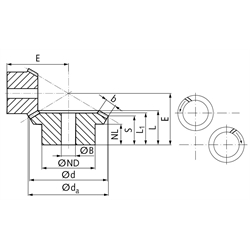 Kegelradsatz spiralverzahnt Modul 1,5 Zähnezahl 14/17 i=1,214:1 Material 42CrMo4 Zahnflanken induktiv gehärtet , Technische Zeichnung