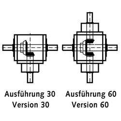 Kegelradgetriebe KU/I Bauart L Größe 25 Ausführung 30 Übersetzung 4:1 (Betriebsanleitung im Internet unter www.maedler.de im Bereich Downloads), Technische Zeichnung