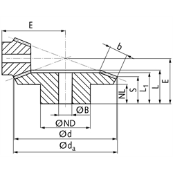 Kegelrad aus Stahl Modul 2 15 Zähne Übersetzung 4:1 gefräst , Technische Zeichnung