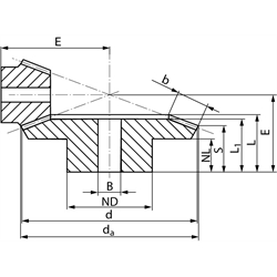 Kegelrad aus Stahl Modul 4 56 Zähne Übersetzung 3,5:1 gefräst , Technische Zeichnung