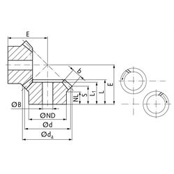 Kegelradsatz spiralverzahnt Modul 2 Zähnezahl 26/26 i=1:1 Material 16MnCr5 ungehärtet, Technische Zeichnung