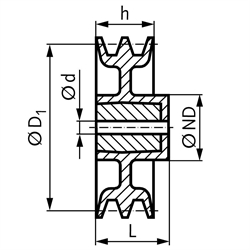 Keilriemenscheibe aus Aluminium Profil XPB, SPB und B (17) 2-rillig Nenndurchmesser 224mm, Technische Zeichnung