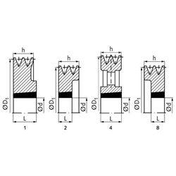 Keilriemenscheibe aus GG für Taper-Spannbuchse 2012 Profil XPB, SPB und B (17) 2-rillig Nenndurchmesser 160mm, Technische Zeichnung