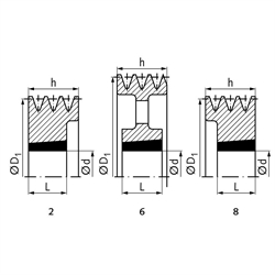 Keilriemenscheibe aus GG für Taper-Spannbuchse 2517 Profil XPA, SPA und A (13) 3-rillig Nenndurchmesser 224mm, Technische Zeichnung