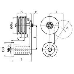 Keilriemenspanner 350N Profile XPZ SPZ Z (10) 2-rillig Dw 90mm, Technische Zeichnung