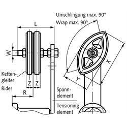 Kettengleitersatz 06 B-2 3/8x7/32" Gewinde M8, Technische Zeichnung