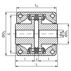 Kettenkupplung Typ 4016 08 A-2 16 Zähne Nenndrehmoment 180 Nm mit Gehäuse, Technische Zeichnung