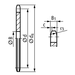 Kettenradscheibe KRL ohne Nabe 06 B-1 3/8x7/32" 8 Zähne Mat. Stahl , Technische Zeichnung