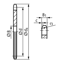 Kettenradscheibe KRL ohne Nabe 04 Tlg. 6mm 15 Zähne Mat. Stahl , Technische Zeichnung