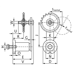 Kettenspanner für Einfach-Rollenkette 12 B-1 3/4X7/16" bestehend aus 14050701 + 14080300, Technische Zeichnung