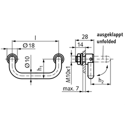 Klappgriff Ausführung NI aus Edelstahl 1.4305 100mm , Technische Zeichnung