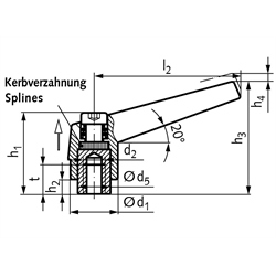 Verstellbarer Klemmhebel 120 Ausführung N Innengewinde M12 Länge l2=108mm , Technische Zeichnung