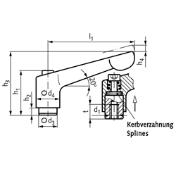 Verstellbarer Klemmhebel 300 Ausführung N mit Innengewinde M10 Grifflänge L1 = 92mm , Technische Zeichnung