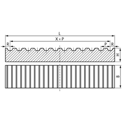 Klemmplattenrohling ungebohrt aus Aluminium für Zahnriemen T10 Plattenmaße: Länge 230mm x Breite 60mm, Technische Zeichnung