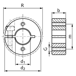 Geschlitzter Klemmring aus Edelstahl 1.4305 Bohrung 16mm mit Schraube DIN 912 A2-70 Ausf. GA, Technische Zeichnung