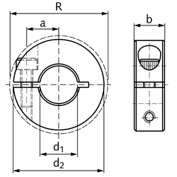 Geschlitzter Klemmring aus 1.4305 Bohrung 30mm mit Schraube DIN 912 A2-70 Ausf. S, Technische Zeichnung