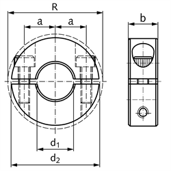 Geteilter Klemmring aus 1.4305 Bohrung 35mm mit Schrauben DIN 912 A2-70 Ausf. S, Technische Zeichnung