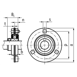 Kugelflanschlager BPF 202 Bohrung 15mm Gehäuse aus Stahlblech 2-teilig , Technische Zeichnung