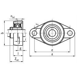 Kugelflanschlager SSUCFL 206 Bohrung 30mm Gehäuse und Lager aus Edelstahl , Technische Zeichnung