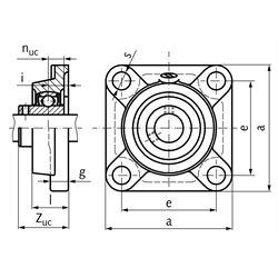 Kugelflanschlager UCF 213 Bohrung 65mm Gehäuse aus Grauguss , Technische Zeichnung