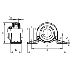 Kugelstehlager SSBPP 202 Bohrung 15mm Lager und Blechgehäuse 2-teilig aus Edelstahl, Technische Zeichnung