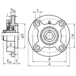 Kugelflanschlager UCFC 209 Bohrung 45mm Gehäuse aus Grauguss, Technische Zeichnung