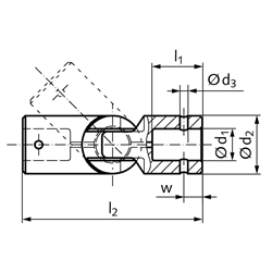 Kugelgelenk GF Bohrung 16mm 
Gesamtlänge 74mm Außendurchmesser 25mm 
Material: Kunststoff , Technische Zeichnung