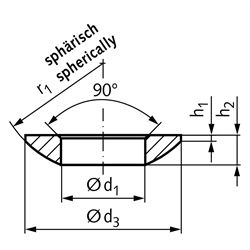 Kugelscheibe DIN6319 Form C Innen-Ø 13mm Außen-Ø 24mm für Bolzendurchmesser 12mm Edelstahl 1.4401, Technische Zeichnung