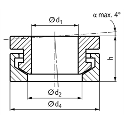 Kugelscheiben-Kegelpfannen-Kombination Innen-Ø 8,4mm Außen-Ø 17mm für Bolzen- Ø 8mm Edelstahl 1.4301, Technische Zeichnung