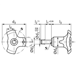 Kugelsperrbolzen selbstsichernd Bolzendurchmesser 8mm l1 = 50mm , Technische Zeichnung