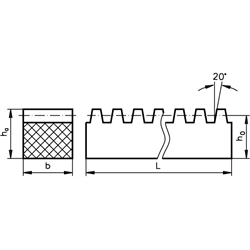 Zahnstange aus POM Modul 1,5 Zahnbreite 15mm Höhe 15mm Länge 1000mm , Technische Zeichnung