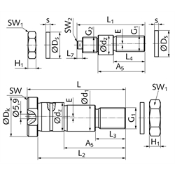 Zapfen exzentrisch LFE12/M12 dw 10mm Zapfendurchm. 12mm Länge 50,8mm, Technische Zeichnung