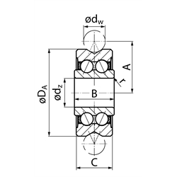 Profillaufrolle LFR5302-10-2RS dw 10mm Innendurchm. 15mm Außendurchm. 47mm, Technische Zeichnung