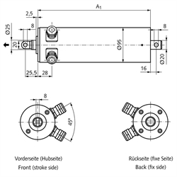 Linearantrieb MM 95 Hubgeschwindigkeit 2,5 mm/sec Hublänge 300 mm 1x 230V AC 50Hz, Technische Zeichnung