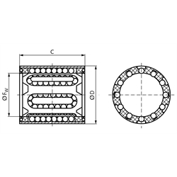 Linearkugellager KB-1 ISO-Reihe 1 Premium mit Deckscheiben für Wellen-Ø 16mm, Technische Zeichnung