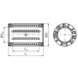 Linearkugellager KB-3 ISO-Reihe 3 Premium mit Dichtung für Wellen-Ø 30mm, Technische Zeichnung