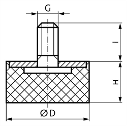 Gummi-Metall-Anschlagpuffer MGS Durchmesser 30mm Höhe 20mm Gewinde M8x20 , Technische Zeichnung
